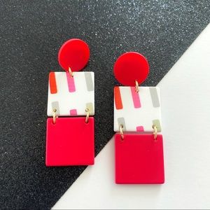 Dangling Geometric Earrings - Red